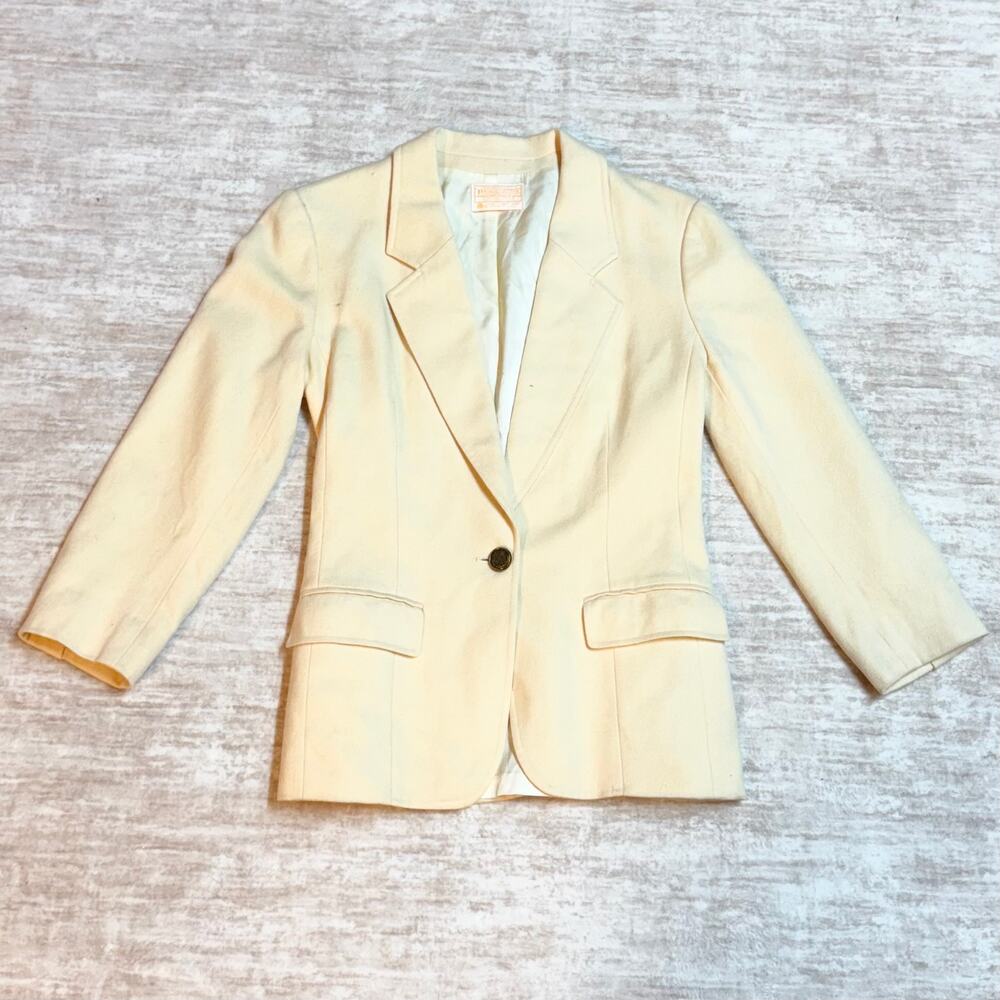 Pendleton Vintage Womens Cream Custard Wool Blazer Suit Jacket Office Men’s Wear